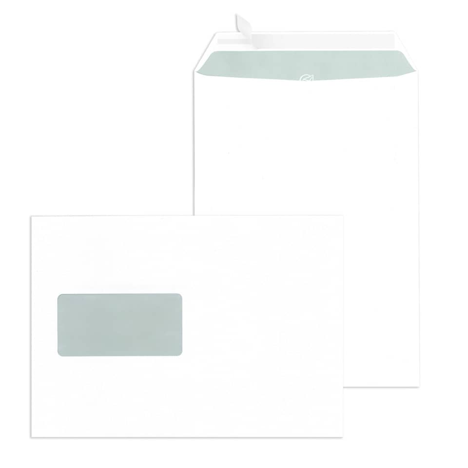 500x Versandtaschen C5 (162x229mm), mit Fenster, weiß, haftklebend, 90 g