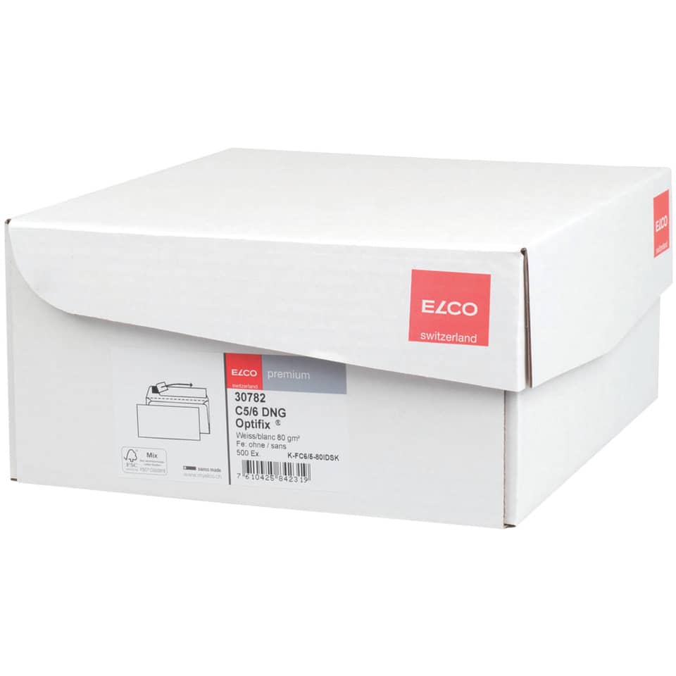 500x Briefumschläge DIN lang (110x220mm), ohne Fenster, weiß, haftklebend, 80g, Elco Office Premium