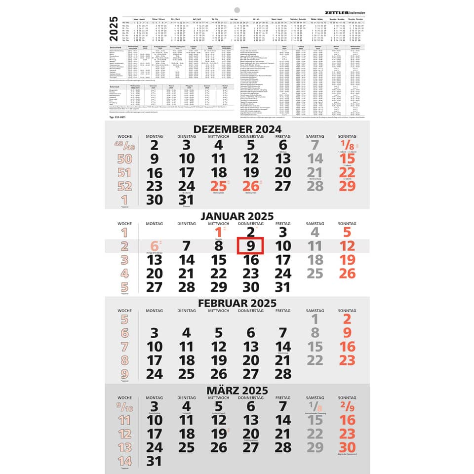 Bild 1 4-Monats-Wandkalender 959 - 33 x 59 cm, schwarz/rot, 2025