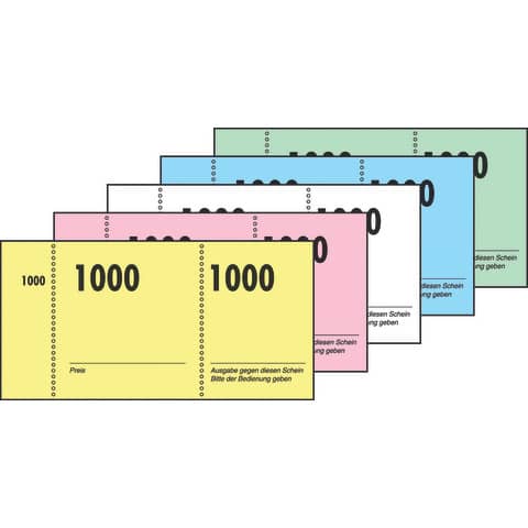 Nummernblock - 1-1000, 5 farbig sortiert, 105x50 m m, 10 x 100 Blatt