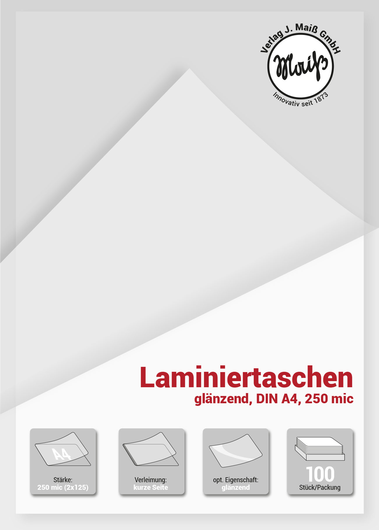 Laminiertaschen A4, 250Mic (2x125) Pack a 100 Stück, glänzend