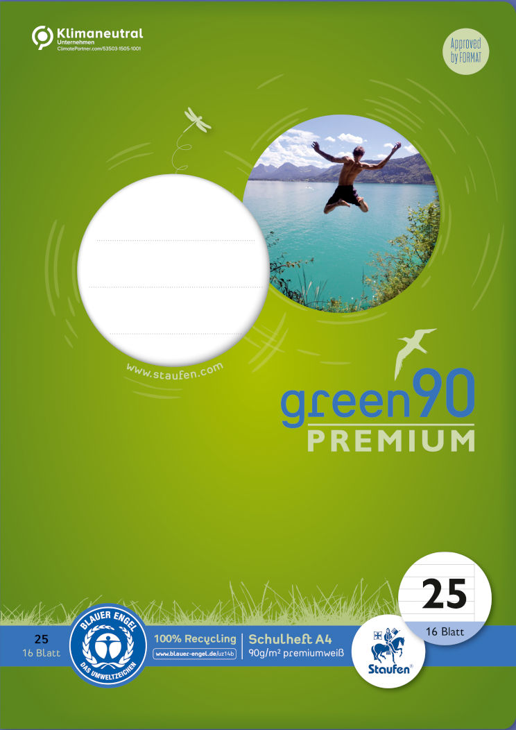 Staufen Green, Heft A4, 16 Blatt, 90 g/qm, liniert mit Rand, Lin25