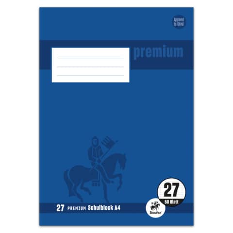 Schulblock PREMIUM LIN 27 - A4, 50 Blatt, 90 g/qm, liniert mit Randlinien