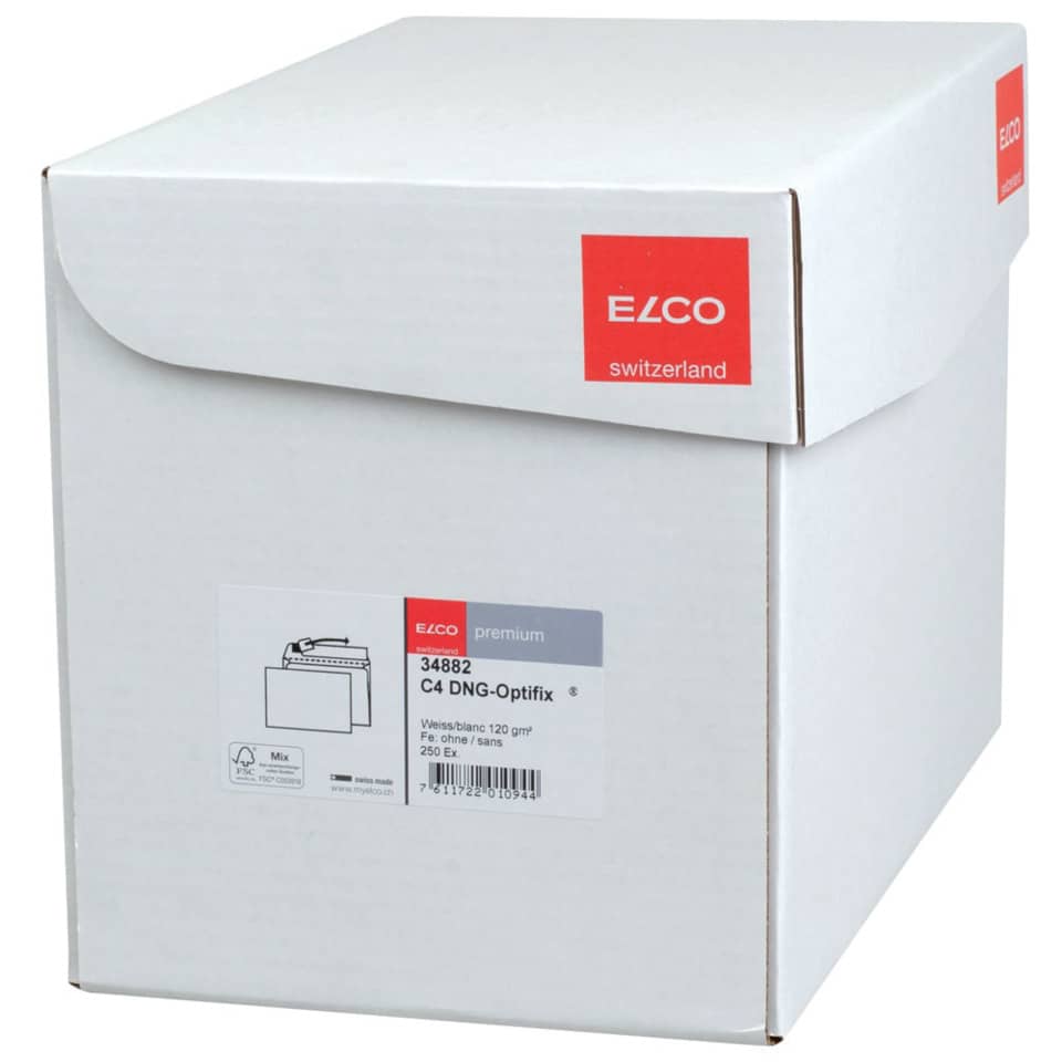 Briefumschlag Office Box mit Deckel - C4, weiß, haftklebend, ohne Fenster, 120 g/qm, 250 Stück