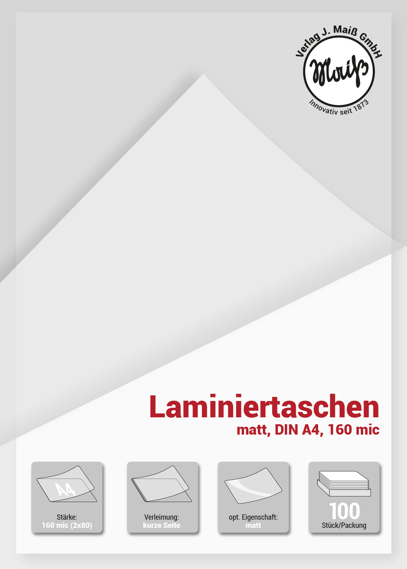 Laminiertaschen A4,160 Mic (2x80) Pack a 100 Stück, matt