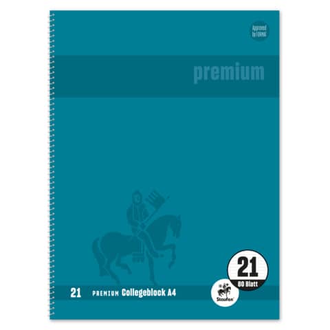 Collegeblock Premium LIN 21 - A4, 80 Blatt, 90 g/q m, grün, liniert mit Rand innen