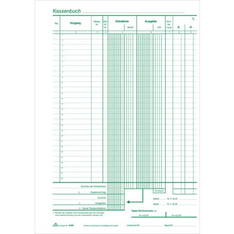 Kassenbuch - mit Umsatzsteuererfassung - SD, 2 x 4 0 Blatt, DIN A4