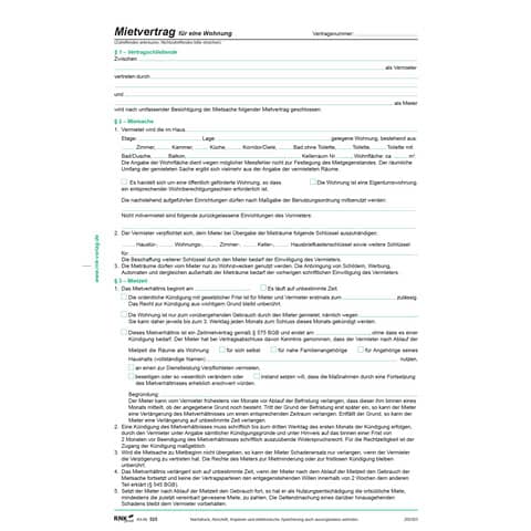 Mietvertrag für Wohnungen - ausführliche Fassung, 6 Seiten, gefalzt auf DIN A4