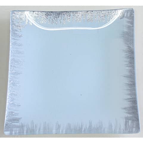 Glasteller - 15 x 15 cm, weiß-silber, eckig