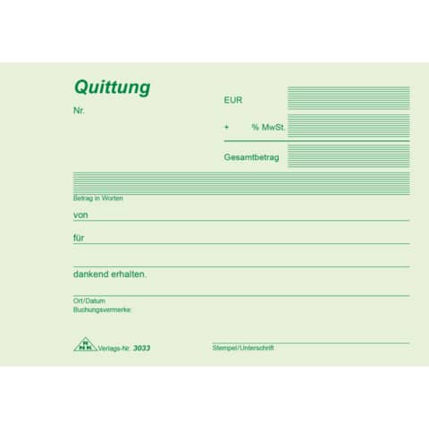 Quittung MwSt. - A6 quer, MP, SD, 2 x 40 Blatt