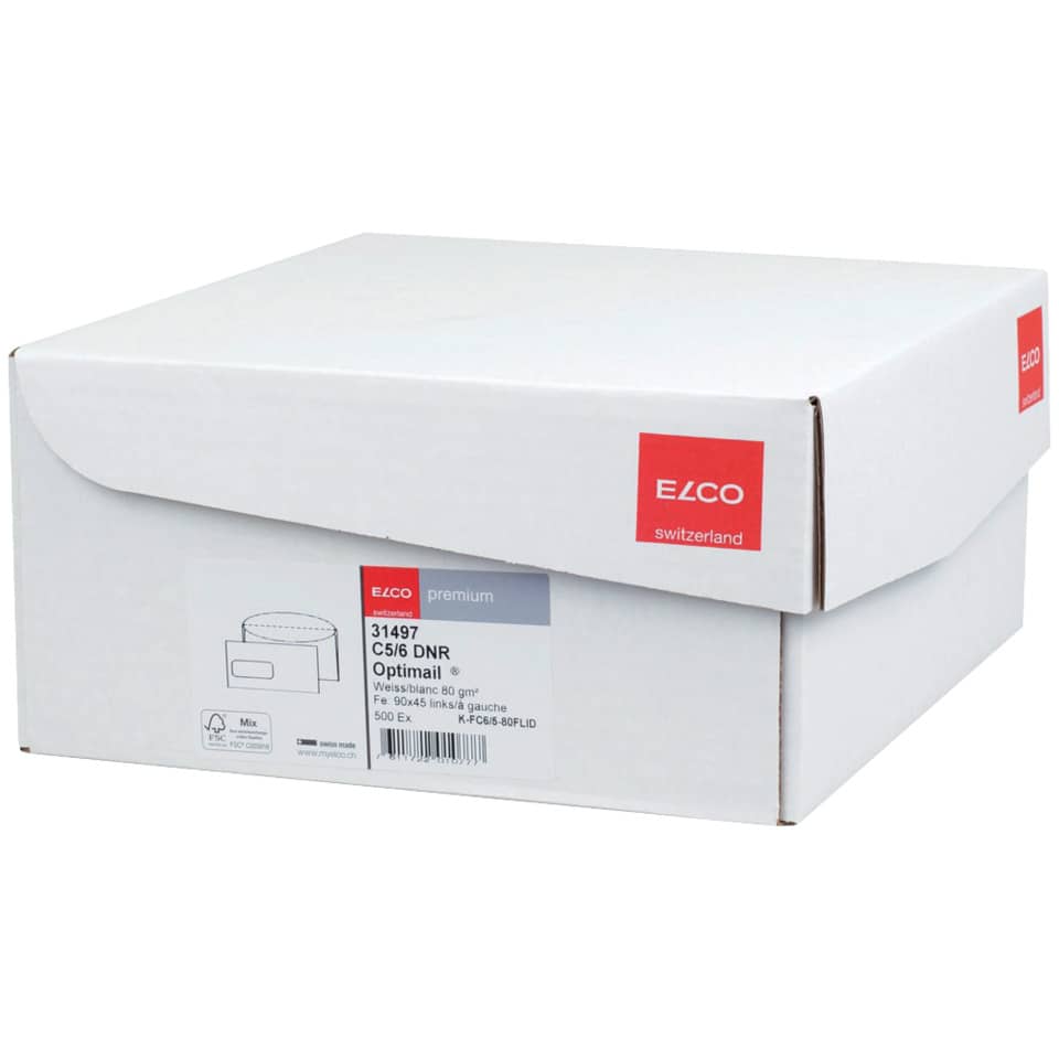 Briefumschlag Office Box mit Deckel - C6/5, weiß, nassklebend, mit Fenster, 80 g/qm, 500 Stück