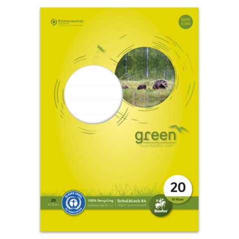 Staufen Green, Schulblock A4, 50 Blatt, 70 g/qm, blanko, Lin20