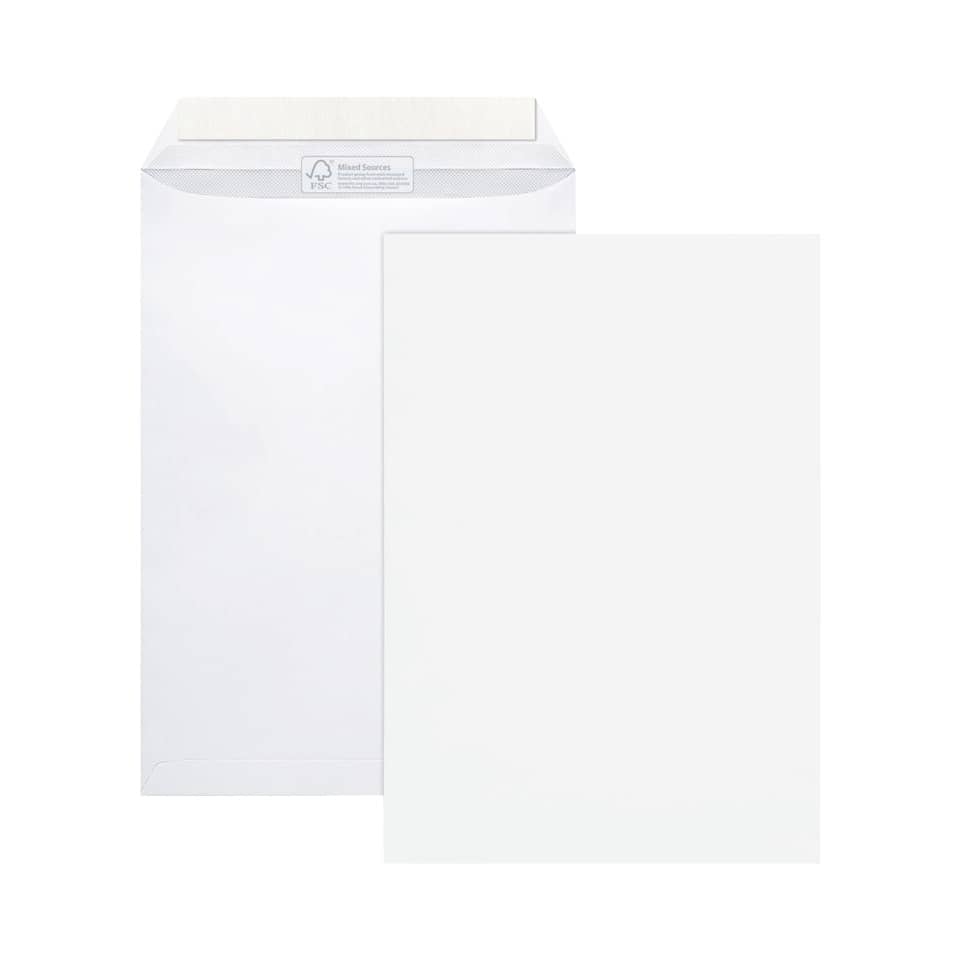 100x Versandtaschen B4 (250x355mm), ohne Fenster, weiß,  haftklebend, 100g