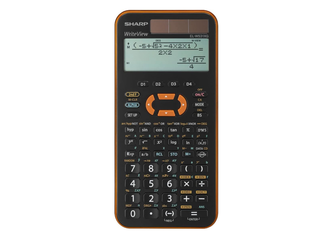 Bild 1 Taschenrechner Schulrechner EL-W531XGYR, 335 Funkt ionen, Solar+Batterie, schwarz-orange