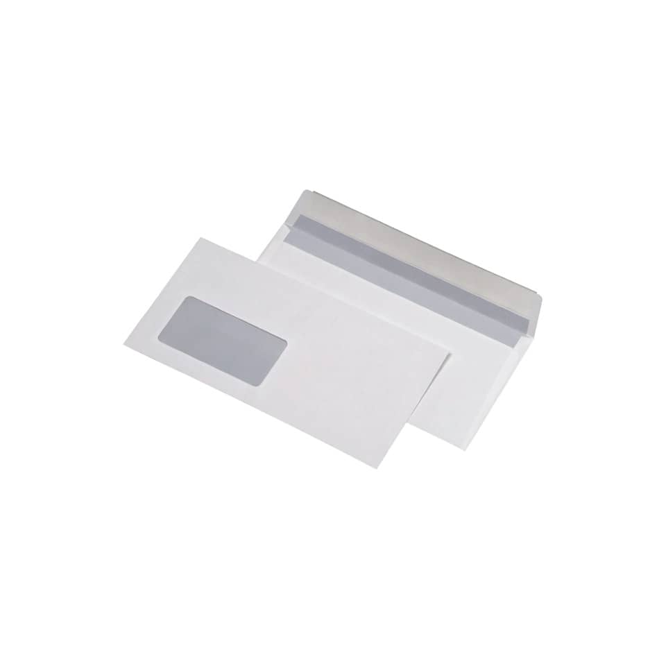 1000x Briefumschläge DIN lang (110x220mm), mit Fenster, weiß, haftklebend, 80g