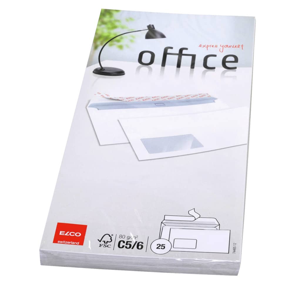 Briefumschlag Office - DIN lang, C5/6, hochweiß, haftklebend , mit Fenster, 80 g/qm, 25 Stück