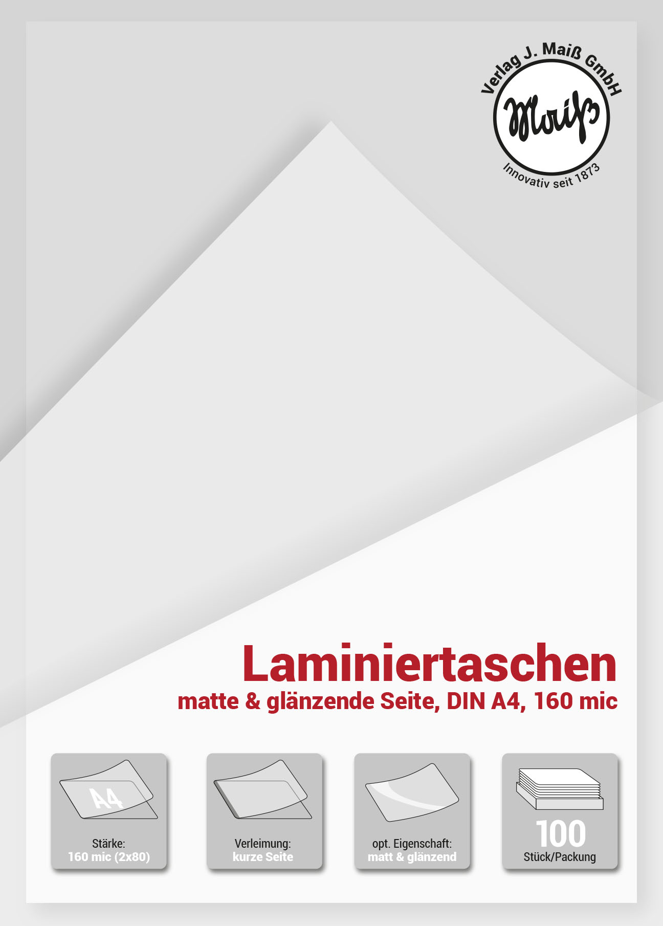 Bild 2 100x Laminierfolien DIN A4, 160mic (2x80), matt glänzend (1 Seite matt & 1 Seite glänzend), Laminiertaschen