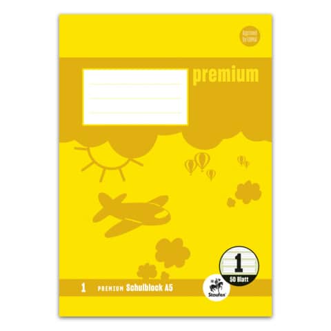 Schulblock PREMIUM LIN 1 - A5, 50 Blatt, 90 g/qm, liniert farbig
